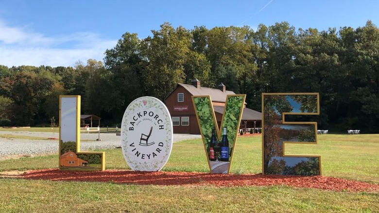 The "Love" sign at Backporch Vineyard near King George, Virginia