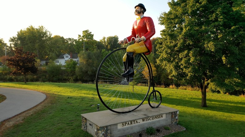 Ben Bikin, the world's largest cyclist statue in Sparta, Wisconsin, "Bicycling Capital of America."