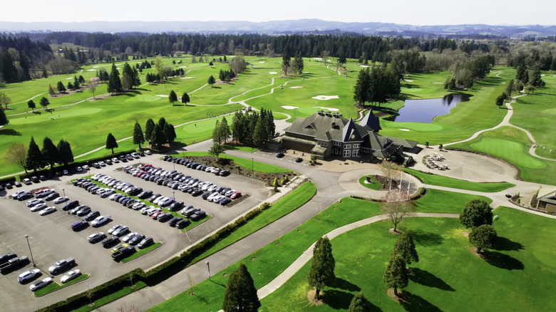 An aerial view of a gold course in Aloha, Oregon