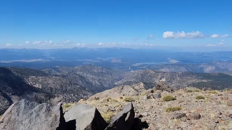 View from summit of Mount Houghton in Nevada, alpine lakes in valley below