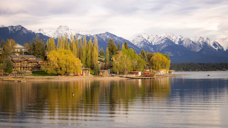 Houses on the edge of Lake Windermere, Invermere, British Columbia