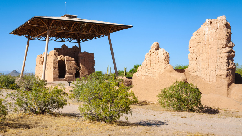 Stone structures in desert, Casa Grande Ruins National Monument