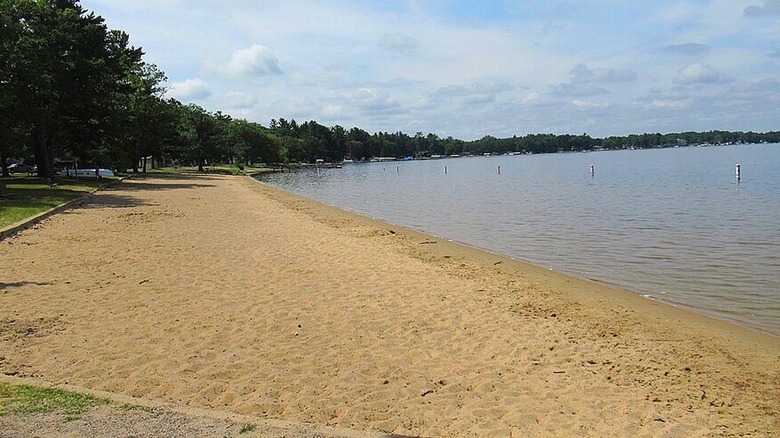 The empty swimming beach at Mitchell State Park.