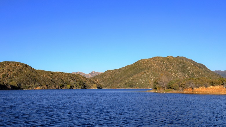 Mountains and the lake at Silverwood Lake State Recreational Area in San Bernadino County, California