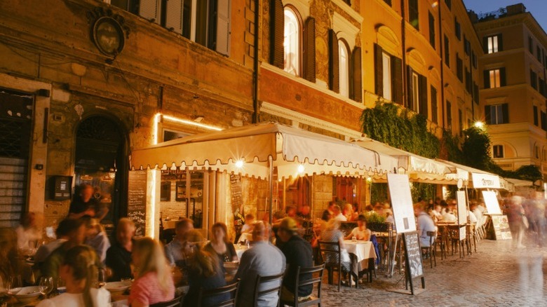 Diners in Trastevere at night