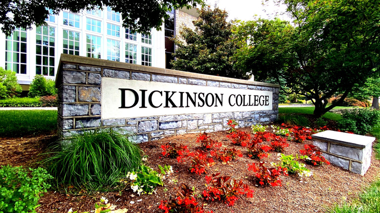 A sign for Dickinson College in Carlisle, Pennsylvania