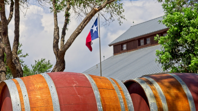 Wine barrels at a vineyard in Fredericksburg Texas
