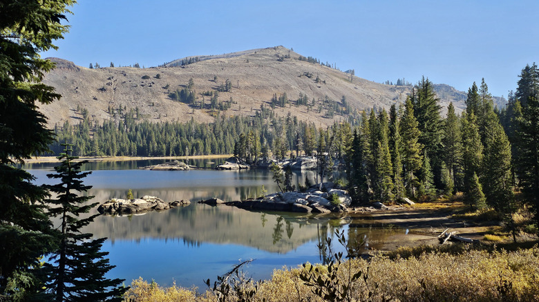 View over White Rock Lake in the Sierra Nevada with a mountainous backdrop