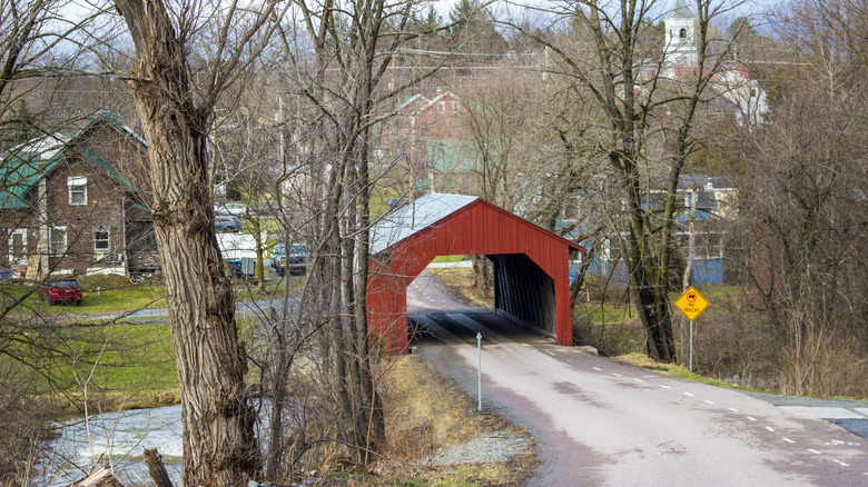 Red covered bridge in Fairfax, Vermont