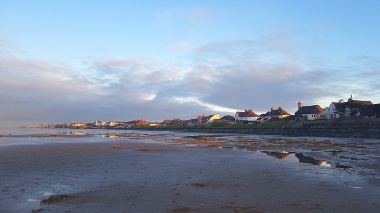 View of the beach at low tide in Hoylake, England.