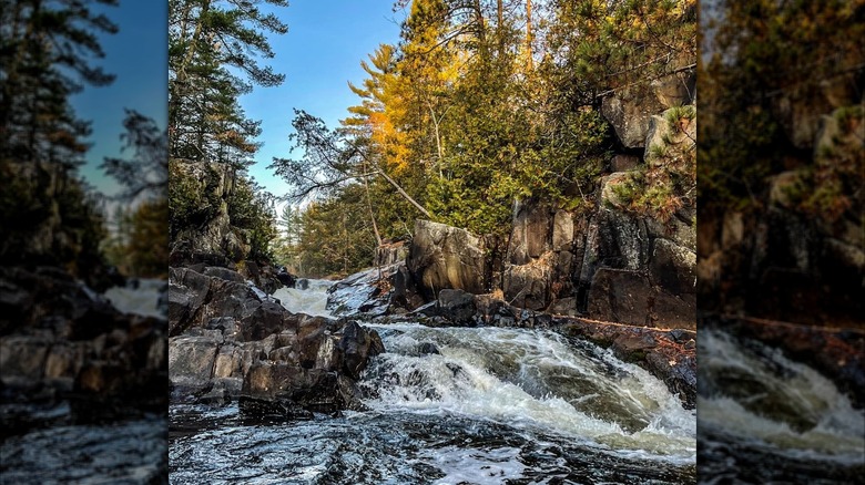 A shot of Dave's Falls near Amberg, Wisconsin in the fall