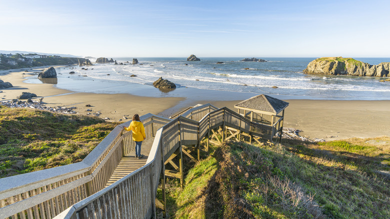 Woman on the beach near Coos Bay, Oregon
