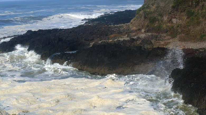 Wild waves roll into the Devil's Churn in Oregon
