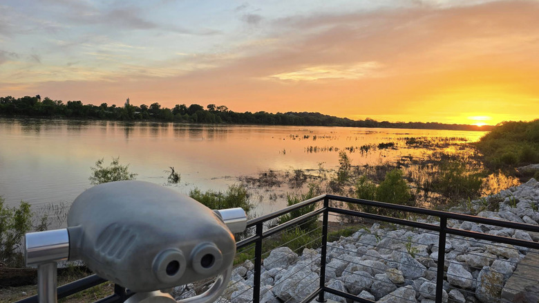 View over the water from Washington Irving Memorial Park and Arboretum in Bixby, Oklahoma