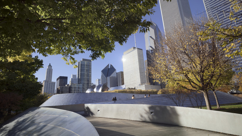 People enjoying the grounds at Millennium Park Campus, Chicago, Illinois