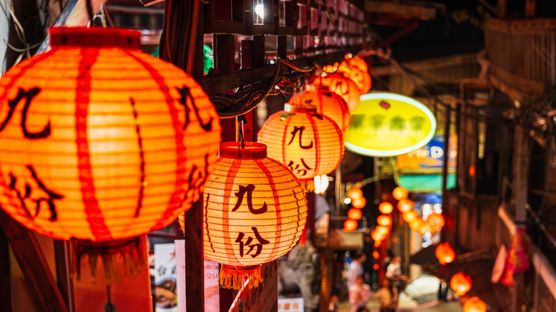 orange hanging lanterns