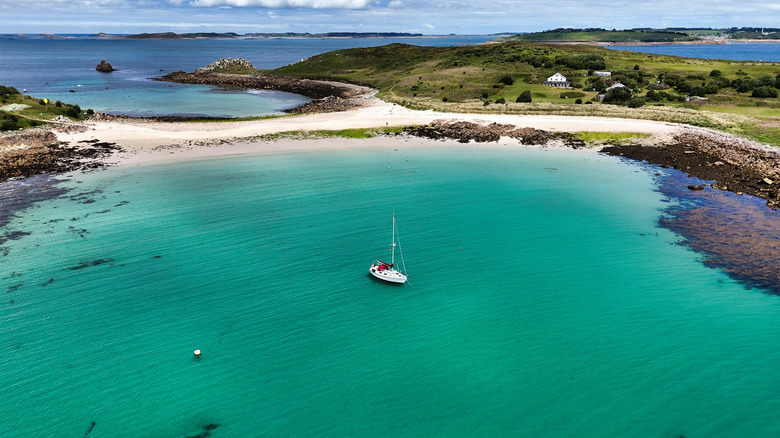 A drone shot of Saint Agnes in the Scilly Isles