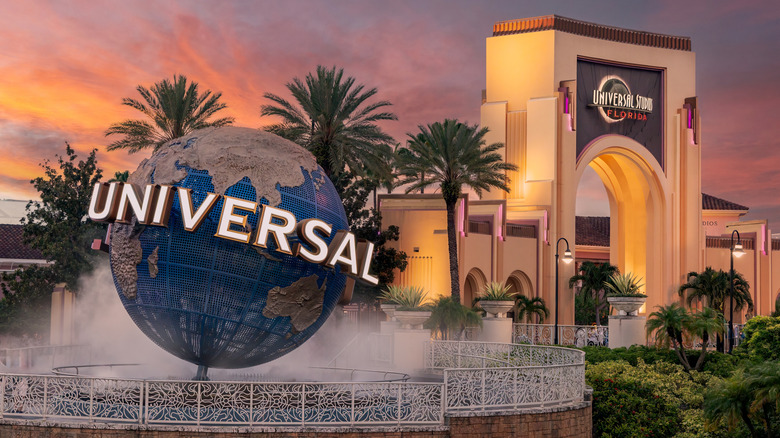 Universal Studios theme park globe in Orlando, Florida, USA, and entrance
