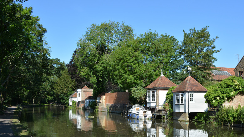 Historic gazebos along the river in Ware, England