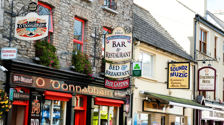 Restaurant, shop, hotel, and bar signs in Kenmare, Ireland