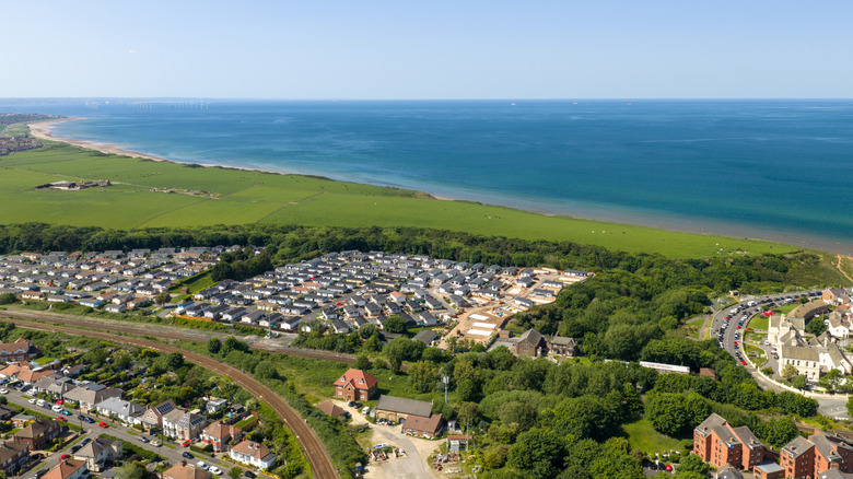 Aerial view of Saltburn-by-the-Sea in sunshine