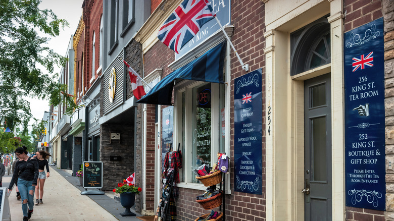 The downtown main street of Midland, Ontario, Canada lined with small local shops in brick buildings