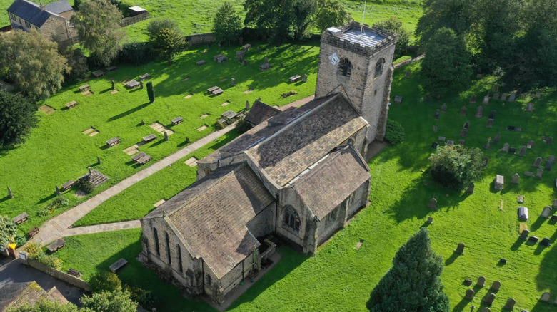 Ariel view of St Wilfrid's Church and its immediate green surroundings