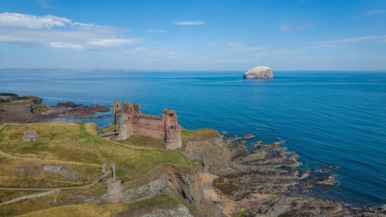 Aerial view of Tantallon Castle in North Berwick