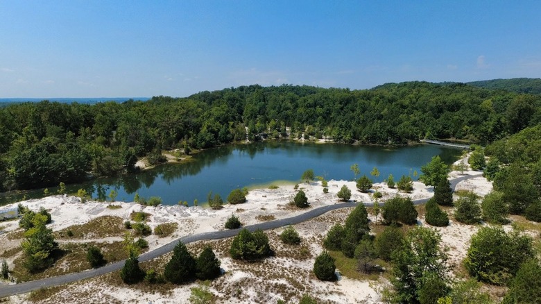 Klondike Park in Augusta, Missouri, with its white sand shoreline and verdant greenery