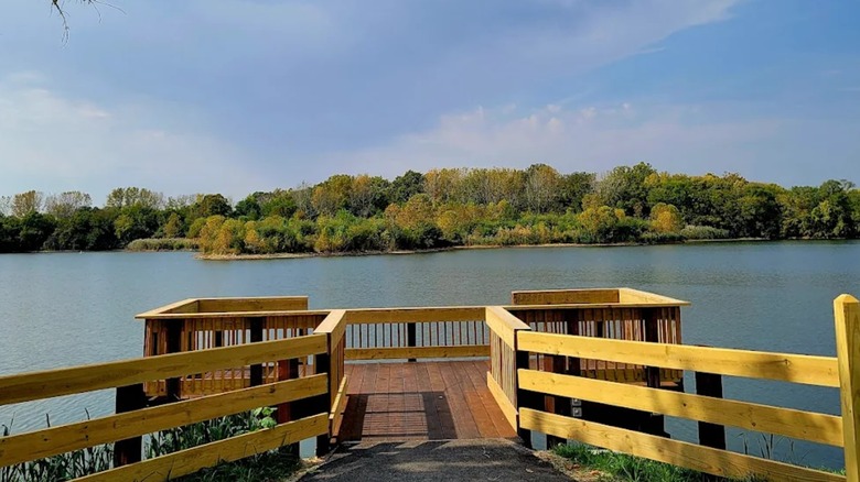 Fishing and observation deck at Lake Chaminwood Preserve, Illinois