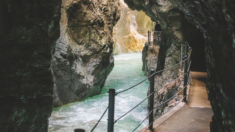 A path weaves through a gorge in the area of Garmisch-Partenkirchen