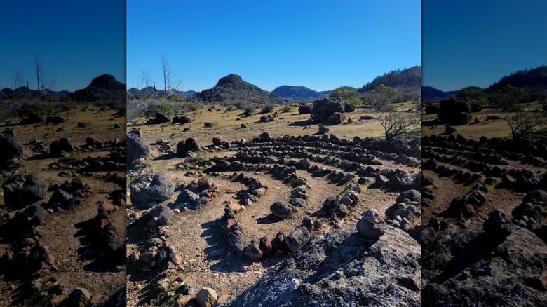 Stones laid out in a labyrinth pattern at Robert Louis Stevenson State Park