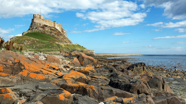 Lindisfarne Castle along the sea on Holy Island, Northumberland, England