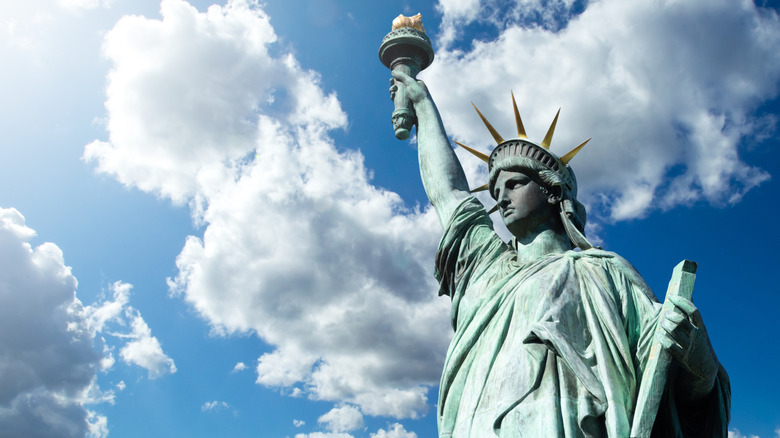 Statue of liberty. Monument in USA. Statue of liberty in New York against a clear sky