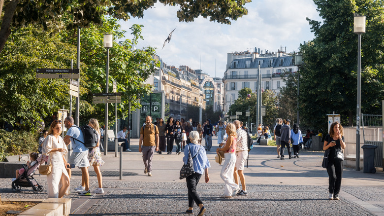 Busy street in Paris with pedestrians