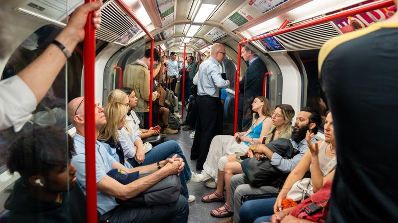 Inside of an underground train in London