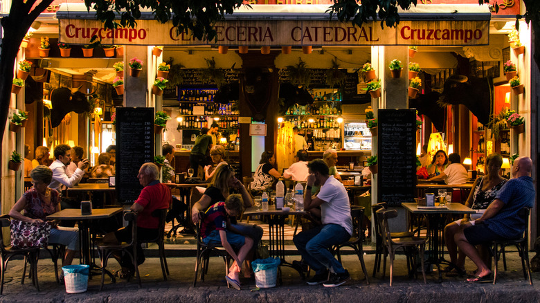 Pretty restaurant in Spain in the evening