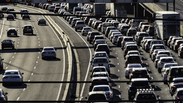 People driving on the left side of the road on Westgate Freeway in Melbourne