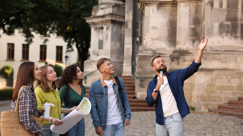 People on a walking tour with a guide