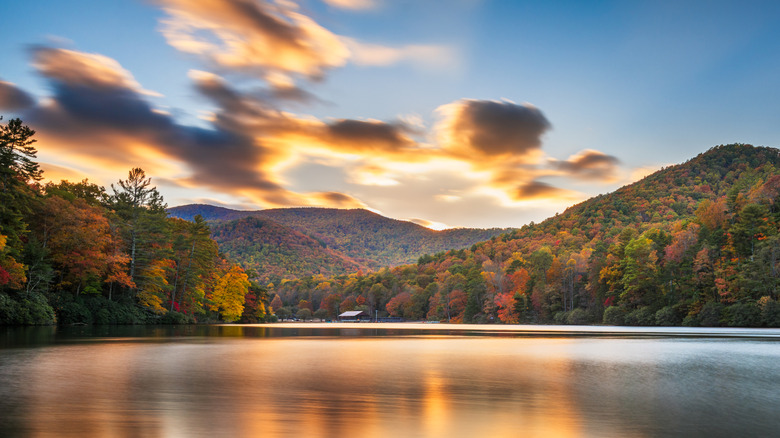 Blue Ridge Mountains surrounding a lake at Vogel State Park within Union County, Georgia