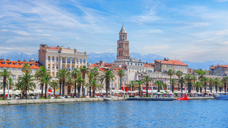 Coastal view of Split, Croatia with blue skies