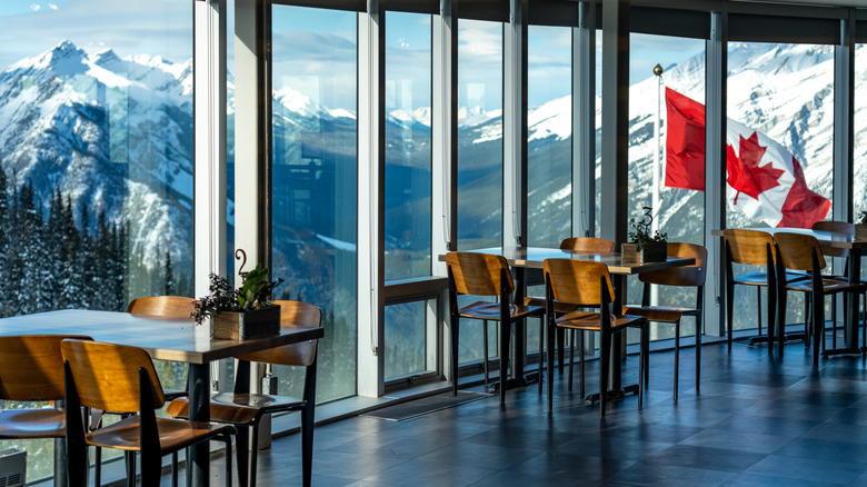 Interior of Banff Gondola station Sky Bistro observatory in Banff National Park, Canada
