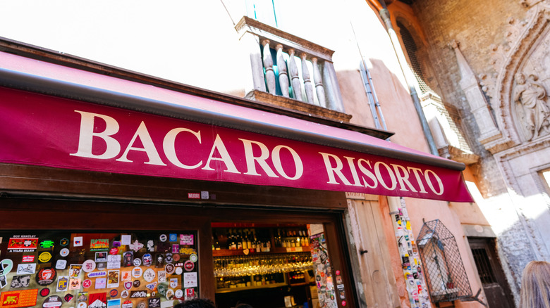 View of Bacaro Risorto restaurant facade in Venice, Italy