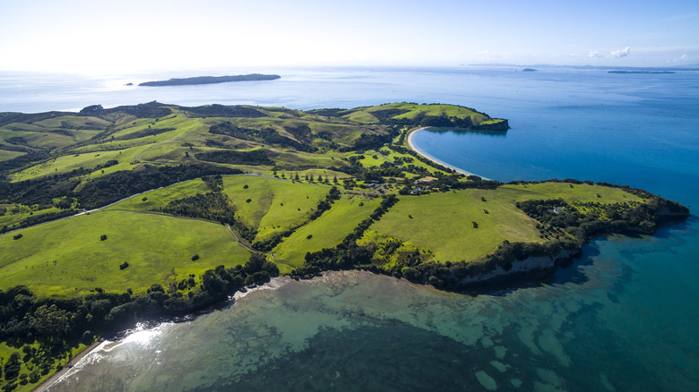 Aerial view of Shakespeare Regional Park, Auckland, New Zealand