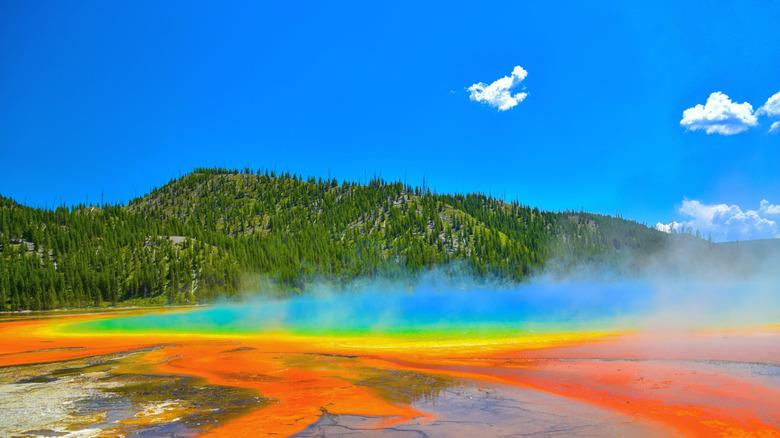 The colorful waters of Grand Prismatic hot spring