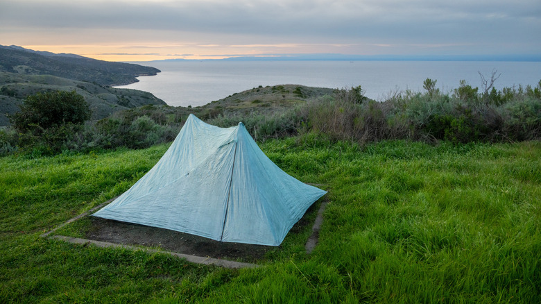 An ultralight tent pitched in Channel Islands National Park