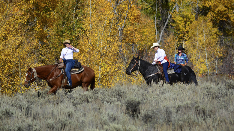 Park visitors enjoy a horseback riding excursion in Grand Teton National Park