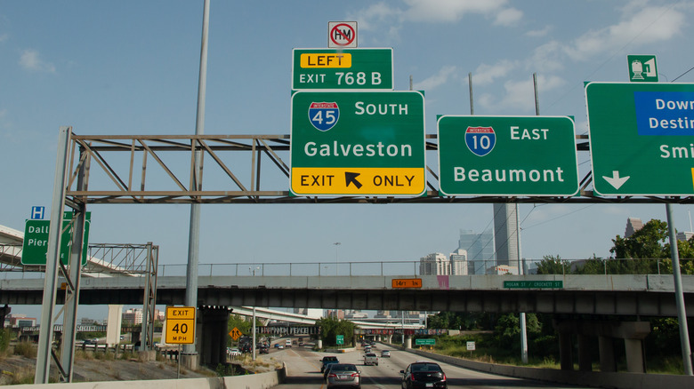 Signs on a highway in Houston