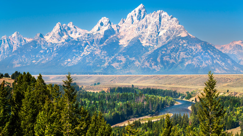 View of the Teton Mountain Range above the Snake River in Grand Teton National Park