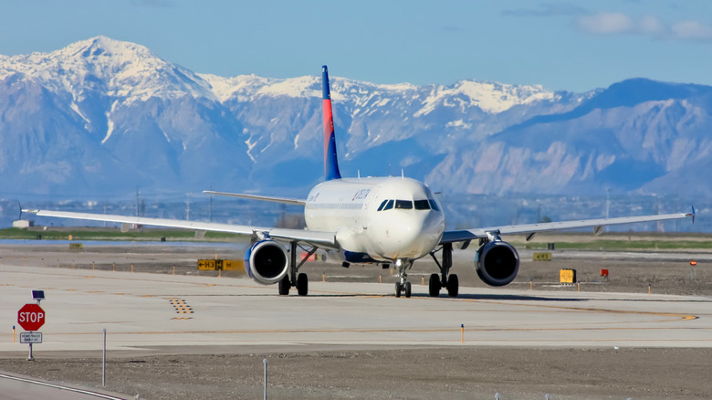 An Airbus taxiing at Salt Lake City International Airport